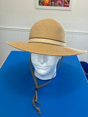 Solar Escape UV Protection Wide Brim Straw Sun Hat Adjust Adjustable Chin Strap